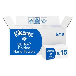 Kimberly-Clark Kleenex Ultra Handtuch Interfold, Airflex,3-lagig, weiss, 21,5 × 31,5 cm, Box 96 Blatt Kt.15 Pkt. Pal. 32 Kt. 6710