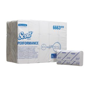 Kimberly-Clark Scott Performance Handtuch W-Falzung, Airflex, 1-lagig, weiss, 21,5 × 31,5 cm Tiefe gefaltet 10,5 cm, Pkt. 15 x 212 Blatt (3180 Blatt) Pal. 32 Pkt.
